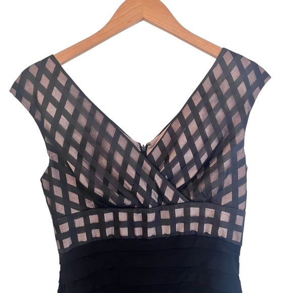 Adrianna Papell Black Mesh Panel Faux Wrap Tiered Cocktail Dress 4 - Picture 6 of 11